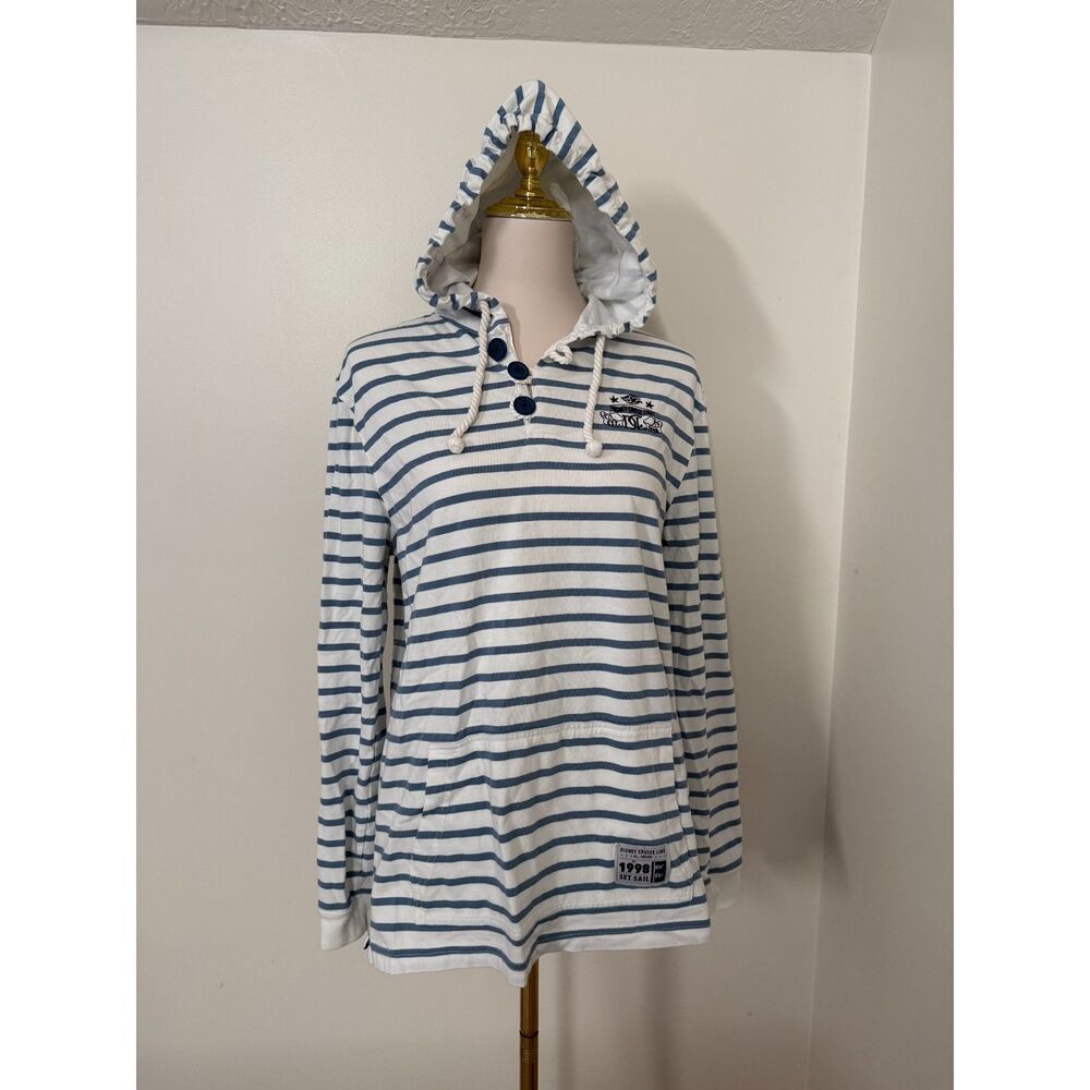 Disney Cruise Line Striped Hoodie Women S Blue White Nautical 1998 Set Sail